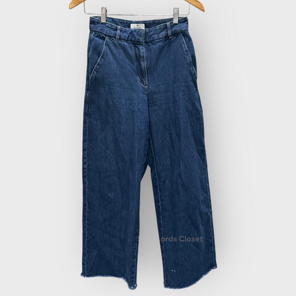 Babaton Aritzia Size 2 Dark Wash Wide Leg Jeans High Rise Raw Hem Minimalist